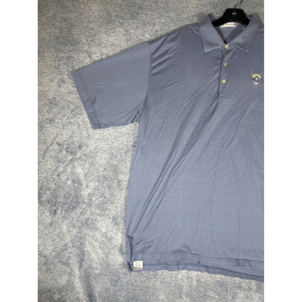 Peter Millar Mens XL Blue Striped 100% Cotton Polo Shirt Crest Logo Short Sleeve - Picture 5 of 16